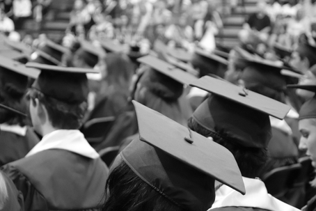 black and white photo of a graduating class