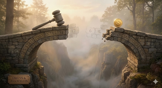 Broken bridge with a gavel on one side and money on the other