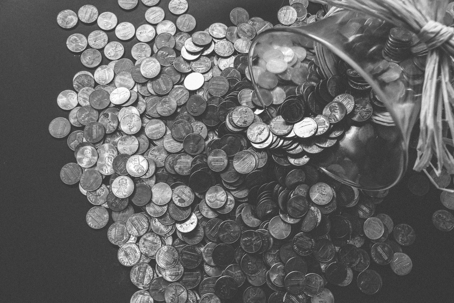 pennies spread on a table